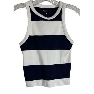 Abercrombie & Fitch Sz S Women's Navy/White Wide Stripe Crop Tank Preppy